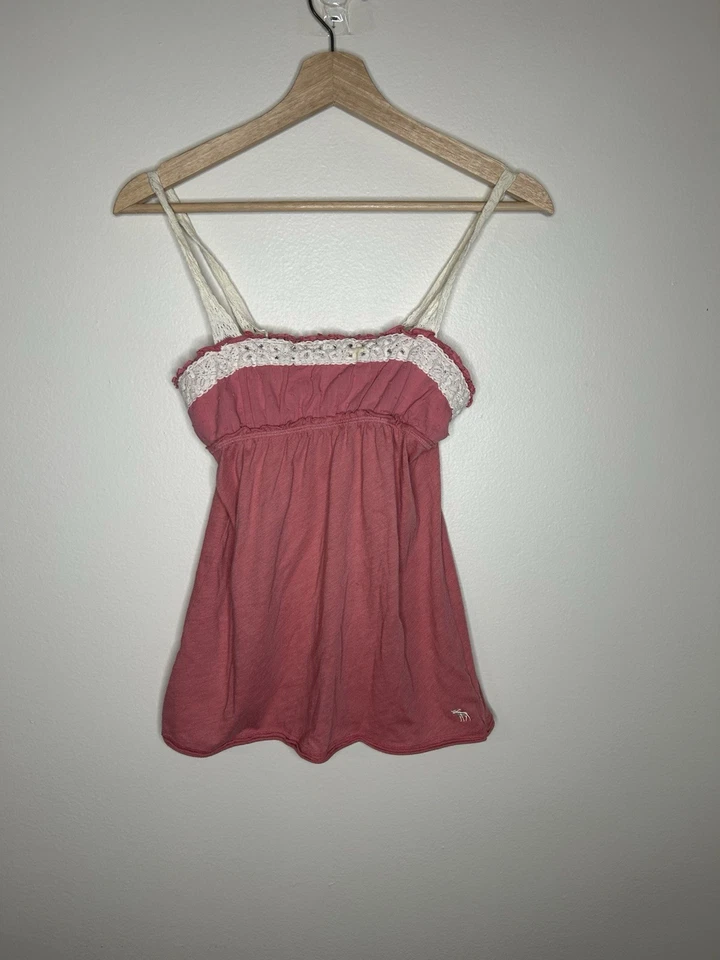 Top Babydoll Vintage Para Mujer Abercrombie Rosa Y Blanco Encaje Talla S/XS Foto 1 de 4