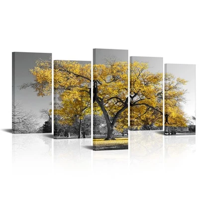 5 Piezas Lienzo Pintura Impresiones Grande Otoño Amarillo Árbol en Blanco y Negro F... Foto 1 de 4