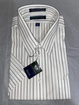 Camisa Claybrooke Para Hombre Sin Arrugas Tela Ancha Rayas Manga Corta Taupe 18 1/2 Foto 1 de 4