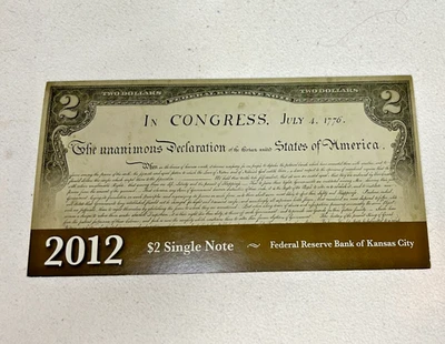2012  $2 Single Note Federal Reserve Bank of Kansas City Serial No. 2012 - Image 1 of 2