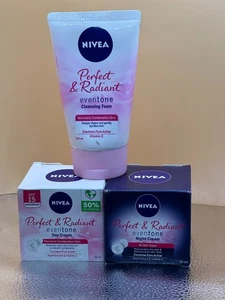 NIVEA Perfect & Radiant EvenTone Day + Night Cream + Face Cleansing Foam 100ml . - Picture 1 of 4