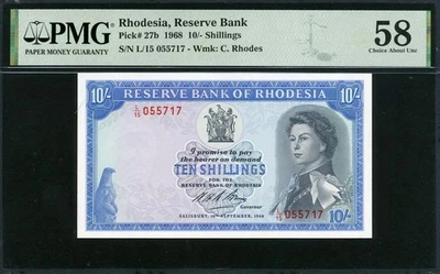 Rhodesia 1968 10 Shillings P27b PMG 58 AUNC - Image 1 of 2