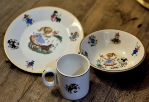 Vintage Arklow China Mary Had a Little Lamb 3 Piece Kiddie Set  Gold Rim - Picture 1 of 19