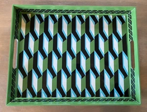 DVF for Target Tray Green Arrow Geo Melamine 18"x14" Rectangle NEW White Black - Picture 1 of 5