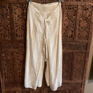 Women’s Shoreline cream tan Stripe Crop tie front Pants Boho sz M - Picture 1 of 3