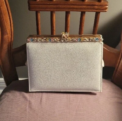 Vintage White Leather 1950s Clutch - Image 1 of 3