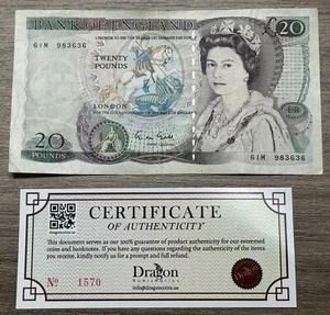 GREAT BRITAIN 20 Pounds 1988-1991 P380e B355 BILL ENGLAND XF COA USA SELLER - Picture 1 of 2