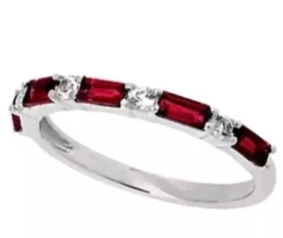 Кольцо группы рубин красный розовый серебро размер 7 бриллиант драгоценный камень Lab создан подарок - Изображение 1 из 4