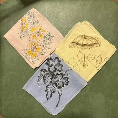 Vintage Handkerchief Hanky Hankies Hand Painted (Lot of 3) FREE SHIPPING - Image 1 of 4