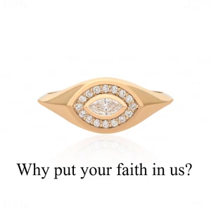 14k Gold Marquise-Round Diamond Evil Eye Signet Ring-Valentine's Day Love! - Picture 1 of 14