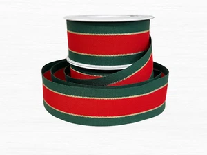 Red Green and Gold Stripe Christmas Ribbon 15, 25 and 40mm Wide 3 Lengths - Picture 1 of 11
