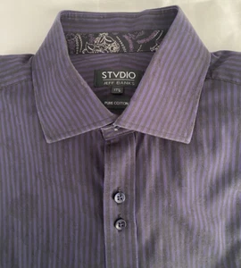 Jeff Banks Studio Men's long sleeve shirt black/purple stripes size 17.5 - Picture 1 of 12