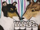 Smooth Collie Hoarding Toilet Paper Original Pastel Painting 9x12 Dog Art Ksams
