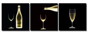 Imagen Set de 3 botellas de vino espumoso impresión fotográfica tablero de fibra de madera mural 3 tamaños - Imagen 1 de 10