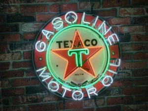 New 24"x24" Texaco Gasoline Gas Neon Light Sign Lamp Artwork Real Glass Wall Bar