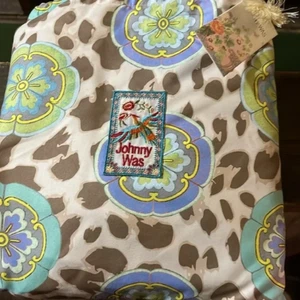 Johnny Was Blue Stripe Leopard Beach Blanket Size 65”x70” Reversible NWT - Picture 1 of 12