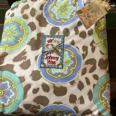 Johnny Was Blue Stripe Leopard Beach Blanket Size 65”x70” Reversible NWT - Image 1 of 4