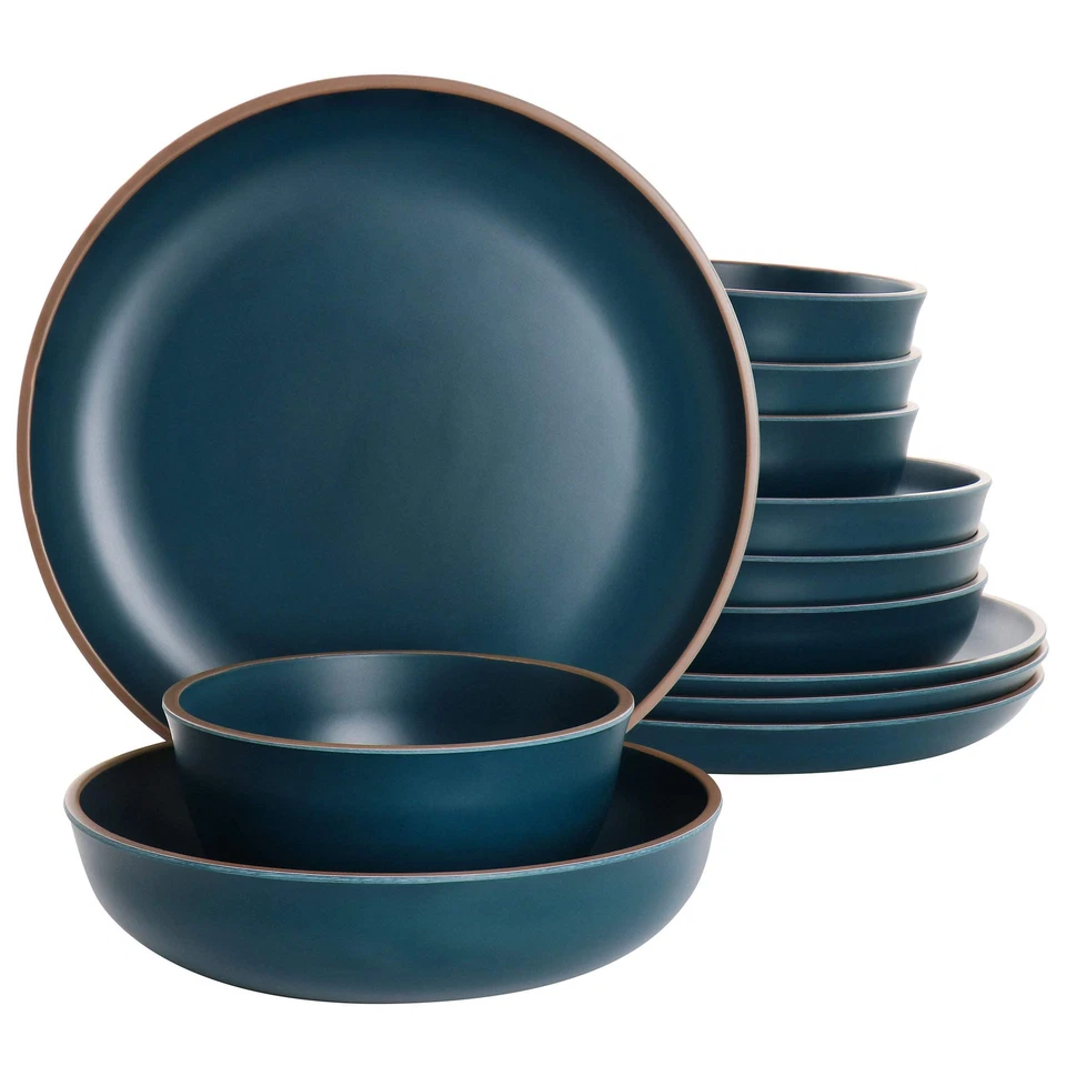 Gibson Home Rockabye 12 Piece Melamine Dinnerware Set in Dark Teal - Image 1 of 1