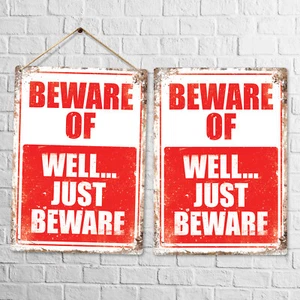Metal Wall Sign - Beware Of | Just Beware - Retro Vintage Bar Pub Shed Father's - Picture 1 of 7