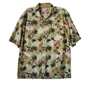 Columbia Mens L Button Down Shirt Hawaiian Floral Short Sleeve Orange Green - Picture 1 of 9