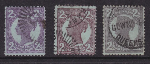 QUEENSLAND 1899 2 1/2d SHADES SET QV SIDEFACE X3 USED SG 237/238 (NF113) Cover
