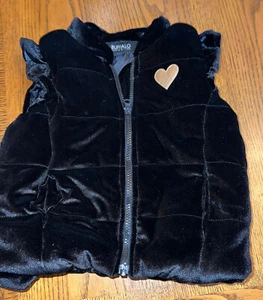 Buffalo David Bitton Black Velvet Puffy Vest Girls 4T Gold Heart - Picture 1 of 4
