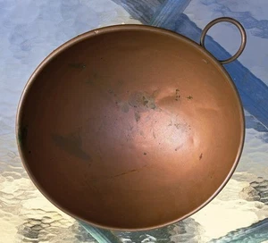 Vintage Round Copper Mixing Bowl Rolled Edge Ring Hanger Made In England - Picture 1 of 5
