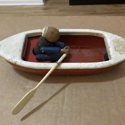 Pressed Steel “Woodette Coast Guard” Pull Toy Row Boat Popeye Themed 1930s - Image 1 of 4
