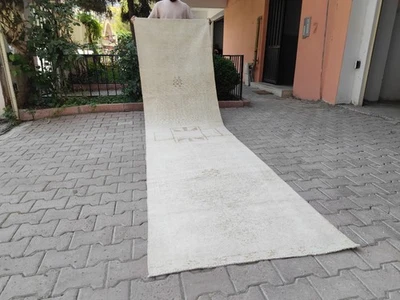 3x12 Vintage Runner Rug Neutral, Handmade Beige Rug, Oriental Runner Rug Ivory - Image 1 of 4