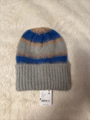 FREE PEOPLE THE GROOVE STRIPE BEANIE HAT Grey Blue Tan NWT - Image 1 of 4