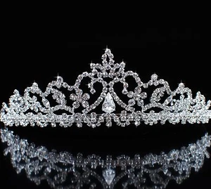 Flower Tiaras Austrian Rhinestone Silver Crown Wedding Bride Headband Prom Party - Picture 1 of 7