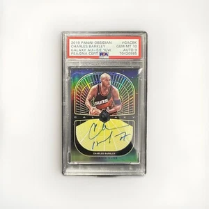 Charles Barkley 2019-20 Panini Obsidian Yellow Galaxy PSA 10 Auto 6/10 RARE Suns - Picture 1 of 3