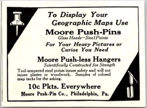 PRINT AD 1926 Moore Push-Pins and Push-less Hangers Philadelphia SMALL 2.5 x 3 - Picture 1 of 3