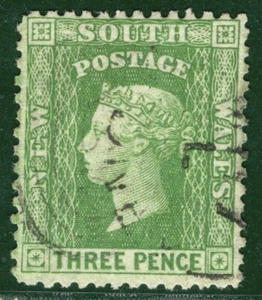 Australia States NSW QV SG.139 3d Yellow-Green (1860) Used Cat £75 RBLUE101 - Picture 1 of 6