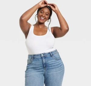 Ava & Viv Slim Fit Tank Top Womens Plus Size 3X Cotton Modal Blend Stretch White - Picture 1 of 10