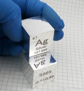 1 Pcs 99.99% Pure Polished Silver Ag Cube Carved Element Periodic Table 10 mm - Picture 1 of 3