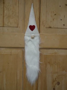 Deko Wichtel mit Bart zum Aufhängen, weiße Mütze, Weihnachten, Länge 54 cm - Bild 1 von 2
