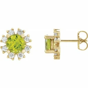 Peridot & 1/2 CTW Diamond Earrings In 14K Yellow Gold - Picture 1 of 2