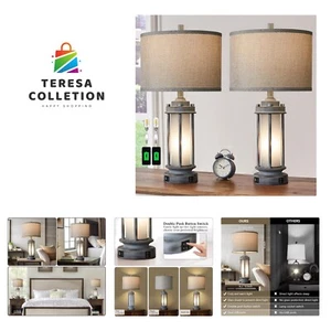 Set of 2 Rustic Table Lamps for Living Room, Farmhouse Vintage Nightstand Lam... - Picture 1 of 7