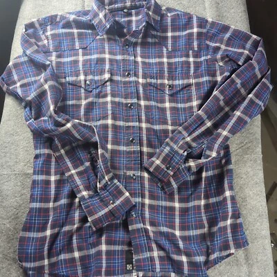 Camisa KR3W M Azul Rojo Cuadros Manga Larga Perla A Presión Botones Suave Para Hombre Western Foto 1 de 4