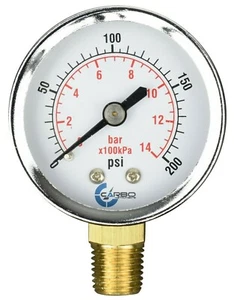 2" Pressure Gauge - Chrome Plated Steel Case, 1/4" NPT, Lower Mnt. 200 PSI - Picture 1 of 4