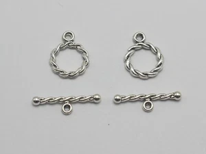 50 Sets Tibet Silver Tone Twisted Round Circle Toggle Clasps 12mm Bracelet Make - Picture 1 of 6