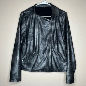 Jockey Damen Faux Snake Moto Jacke dunkelgrau schimmernd Reißverschlüsse leicht Größe 8 - Bild 1 von 8