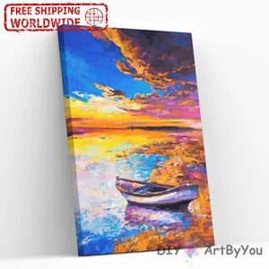Paint By Numbers Kit Boat Sea Abstract Acrylic Kids Painting DIY Art Brush Decor - Picture 1 of 19