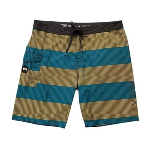RVCA Board Shorts Womens 38 Black Cyan Striped Stretch Beach Surf Surfing Swim - Picture 1 of 9