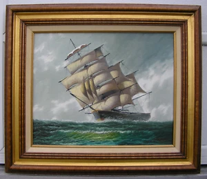 Original Oil Painting Art Clipper Ship Sail Listed Artist Signed J. James Canvas - Picture 1 of 14