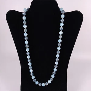 ✅ Blue Marbled Bead Necklace Beaded Silver Tone 23" Womens - Picture 1 of 3