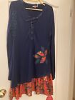 Joe Browns Navy Blue Lace Up Front Top with Floral Frilled Hem - Size 16 - BNWT