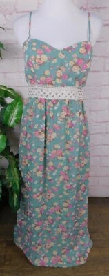 复古 Jodi Kristopher 花卉长裙 7/8 码内衬波西米亚蕾丝 — 第 1/4 张图片