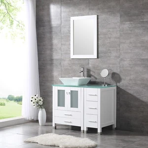 36 inch Bathroom Vanity with sink White Cabinet Set w/Sink Combo & Mirror - Picture 1 of 14
